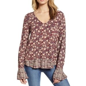 Lucky Brand Floral Top With Bell Sleeves